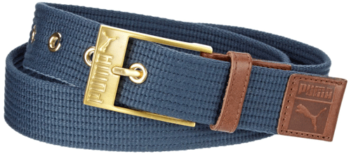 PUMA Patch Webbing Belt Navy/Tan-Brushed Gold Size: L